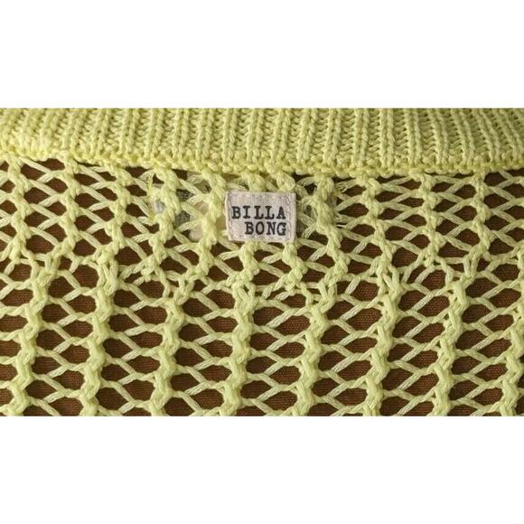 Billabong Designer Closet Large Crocheted Sweater Yellow Knit Hippie Festival - Picture 11 of 13